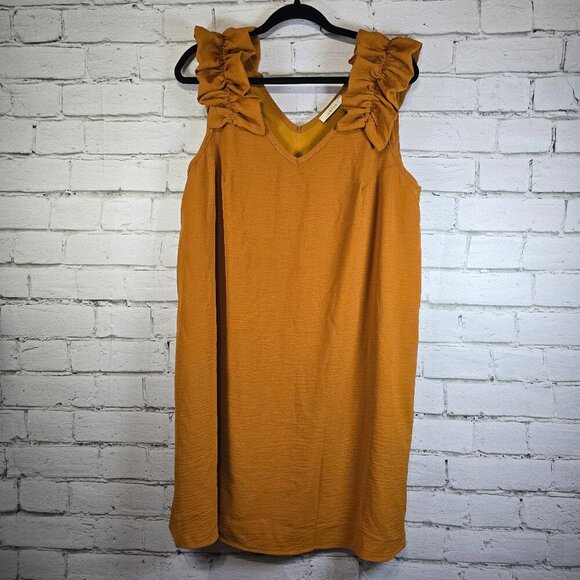 ENTRO RUFFLED SHOULDER SLEEVELESS DRESS, LINED, PUMPKIN COLOR WOMENS SIZE XL - Picture 1 of 6